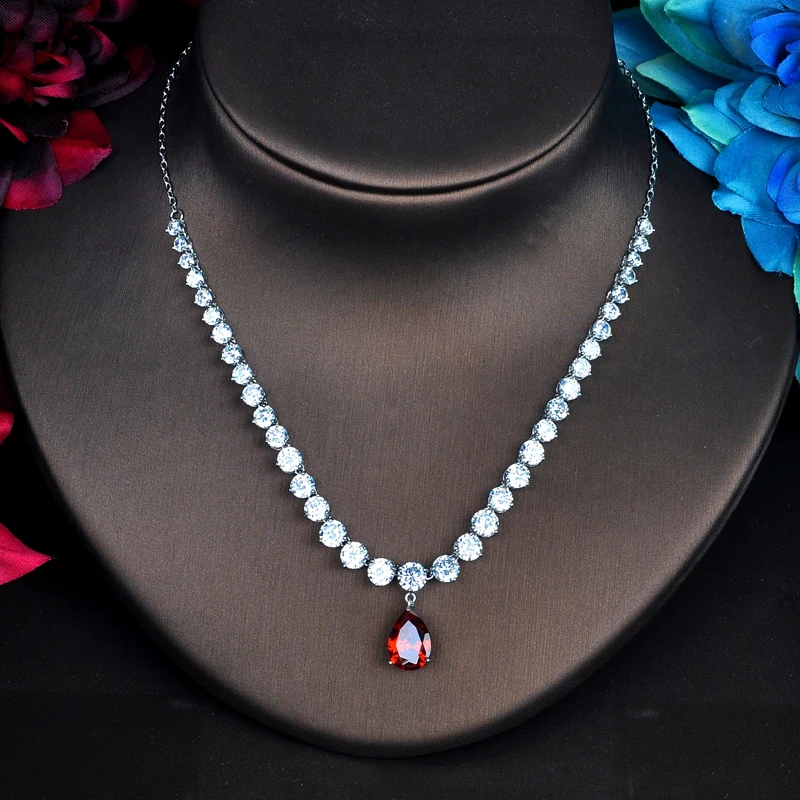 

Fashion Romantic Red Tear Drop Shape Jewelry Sets Women Jewelry Accessories Necklace Sets Spark Cubic Zirconia Jewelry N-559