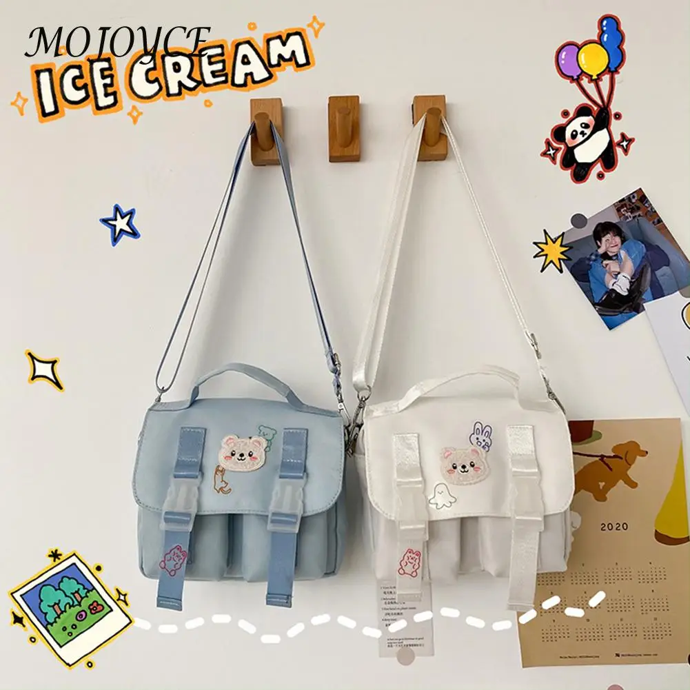 

Japanese Shoulder Crossbody Bag Nylon Cute Kawaii Girl Student Messenger Satchel with Bear Sticker Preppy Style Women Handbags