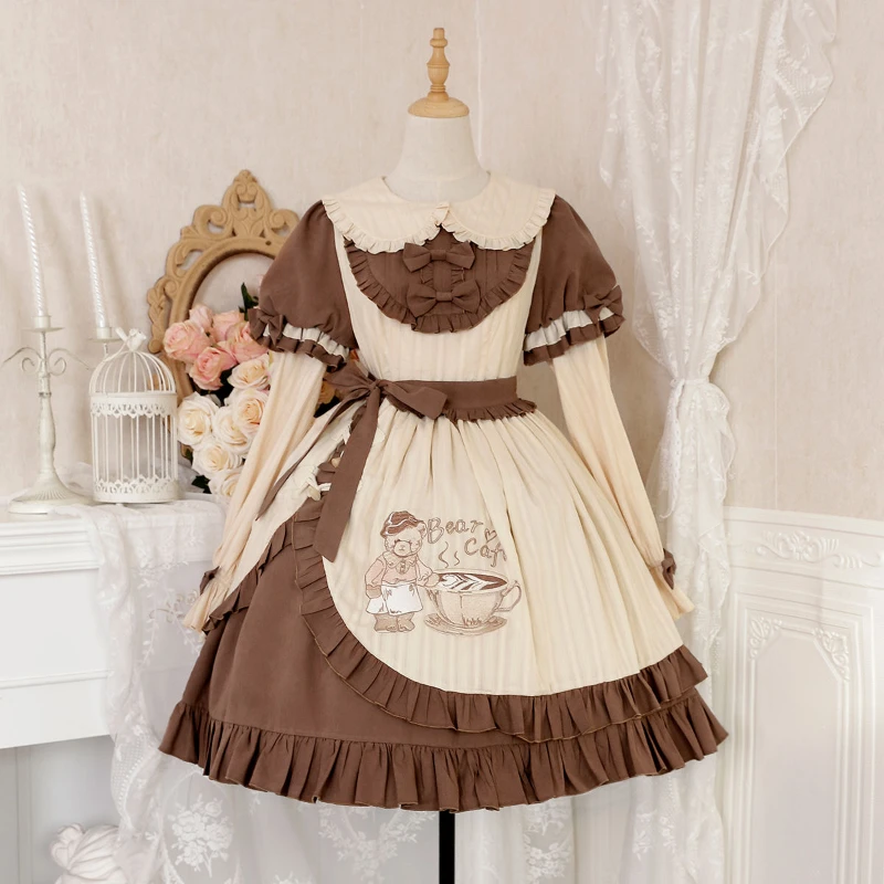 

Japanese Kawaii Lolita OP Dress Victorian Women Sweet Peter Pan Collar Bear Coffee Maker Dresses Gothic Y2k Girl Anime Vestidos
