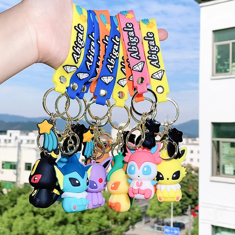 

Anime Pokemon Figure Pikachu Eevee Vaporeon Espeon Family Silicone Keychain Car Bag Keyring Couple Gift Toys Jewelry Pendant