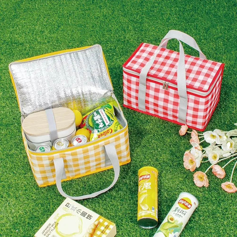 

BBQ Meal Plaid Food Hand Bags Thermal Insulated Cooler Box Camping Food Storage Bag Picnic Basket Camping Picnic Bag