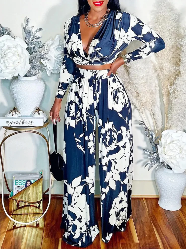 

Shein Romwe 2022 Summer Floral Print Ruched Top & Wide Leg Pants Set Of One Fashion Casual Pieces For Women Free Shipping