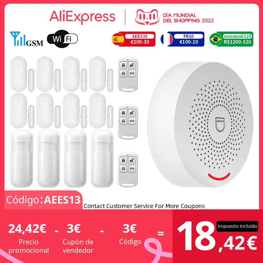 

Tuya WIFI Home Alarm System Wireless 433MHz Security Burglar Smart Home APP Door Window Sensor Motion Detector