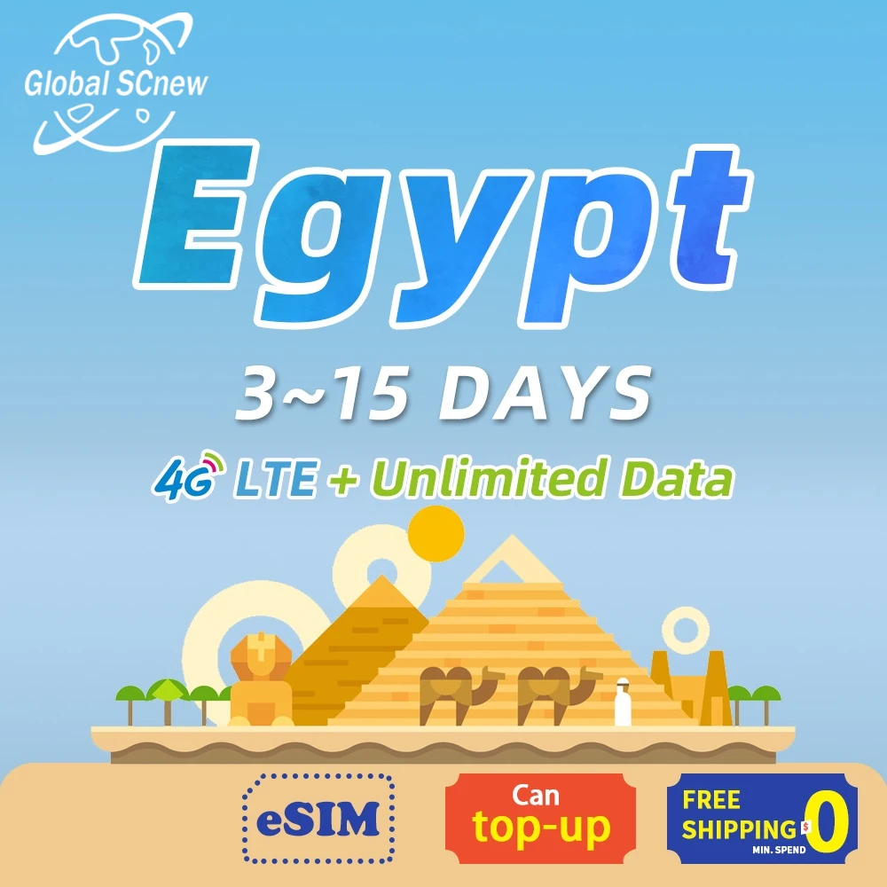 

Egypt SIM Card 4G LTE High speed Data Unlimited Data 1-15 days Support eSIM Maxis