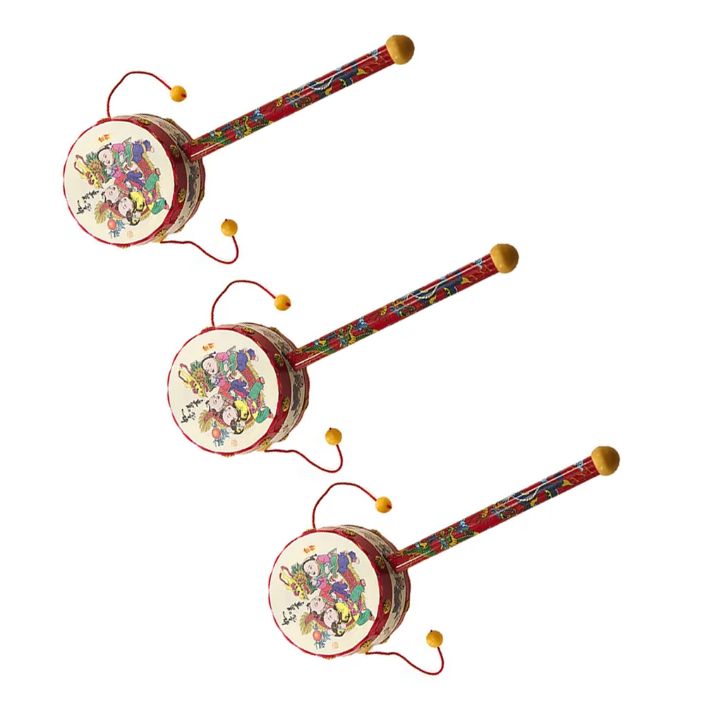 

3pcs 19cm -drums Chinese Style Balance Drum Shaker Percussion Musical Instrument Toy for Baby (Random Children's guitar Maracas