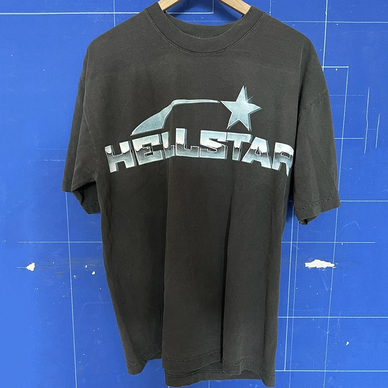 

Мытая серая футболка Hellstar Studios из нержавеющей стали, мужская и женская черная футболка