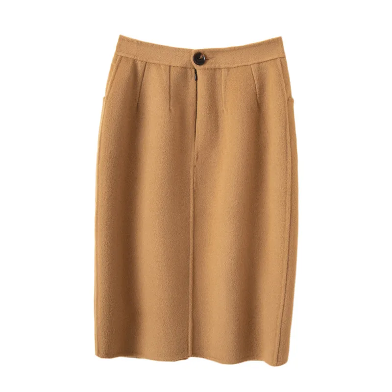 

Юбка средней длины, двусторонняя шерстяная юбка в осенне-зимнем стиле, шерстяная юбка средней длины, женская сумка, ягодицы выше колена