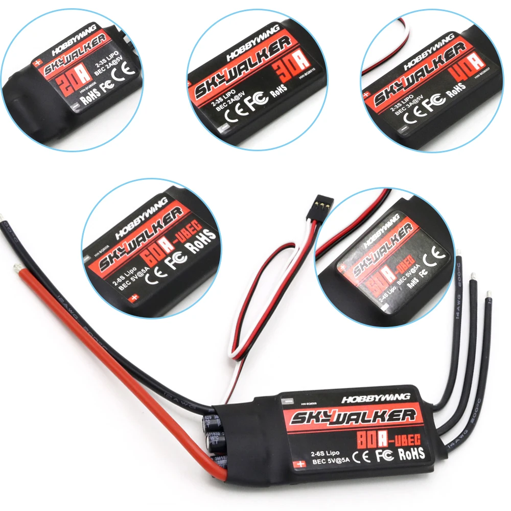 

Hobbywing Skywalker Speed Controller 40A 50A 60A 80A 15A 20A 30A ESC With UBEC For RC Airplanes Helicopter
