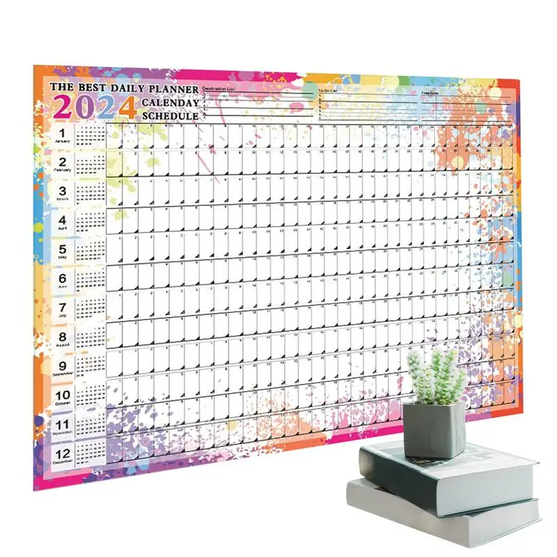 

365 Day Calendar Poster Horizontal Colorful Schedule Planner 2024 Wall Calendars For School Office Classroom School Jan To Dec