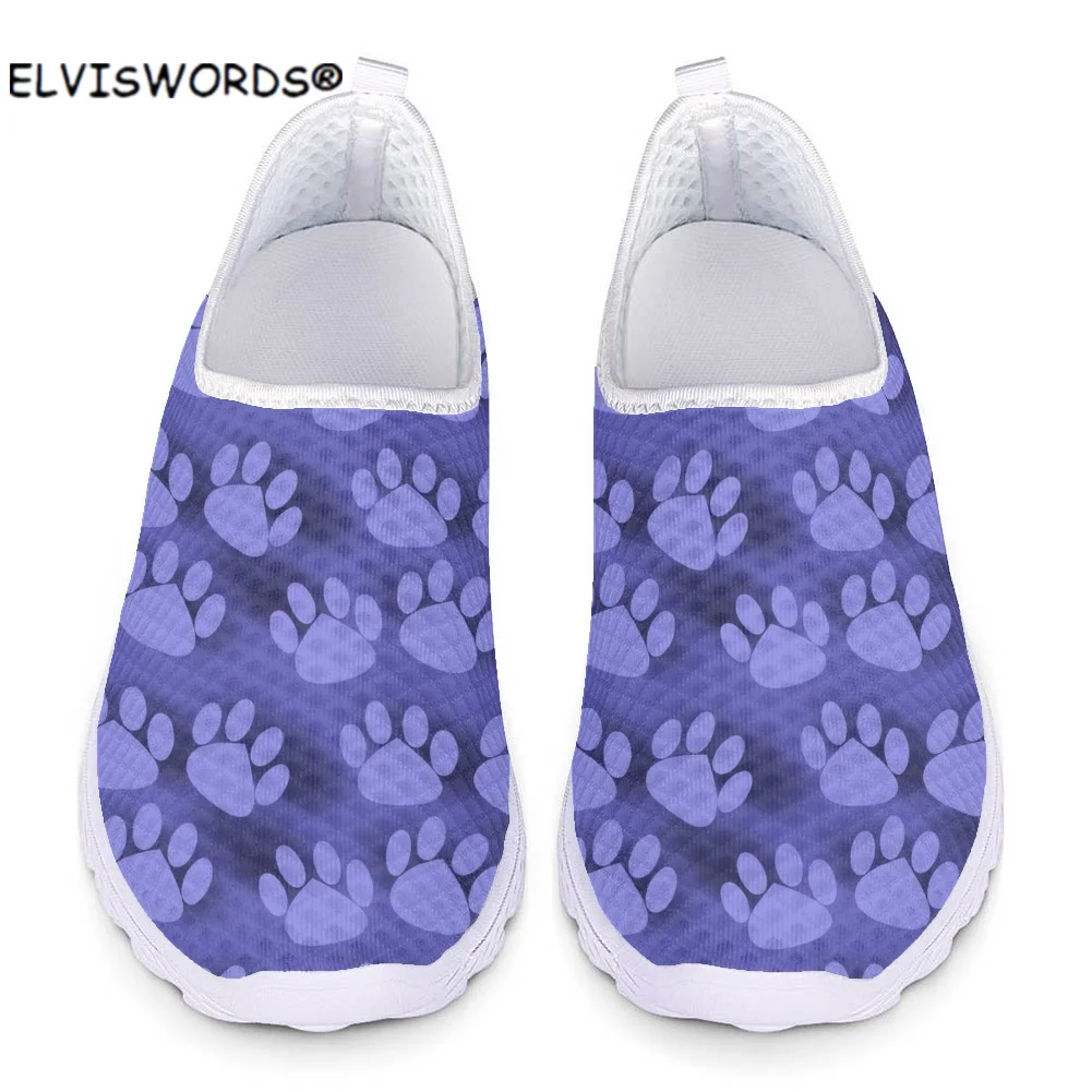

ELVISWORDS Causal Ladies Sneakers Flats Spring Summer Comfortable Dog Paw Printing Women Shoes Breathable Mesh Female Loafers