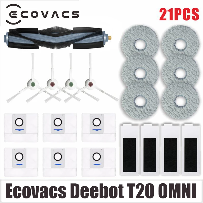 Запчасти для поддонов Ecovacs Deebot T20 OMNI, Швабра, боковая щетка, основная щетка/рулон, щетка, фильтр, аксессуары для резервуара для воды