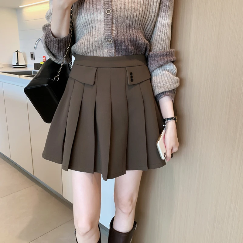 

Golf Pleated Short Skirt for Women 2023 Autumn New Vintage Style High Waist A-line Slim Outerwear Fashion Half Skirt