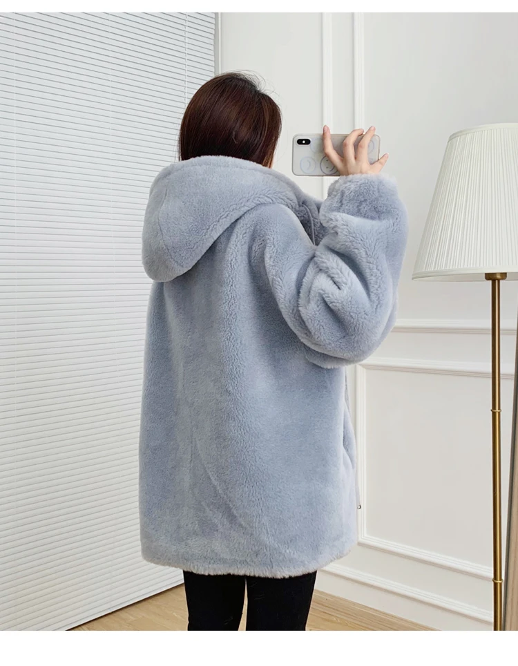 2022 New Winter Clothes Women Jacket Luxury Hooded Solid Real Fur Coat Wool Office Lady Zipper Thick Warm Parkas Female Tops