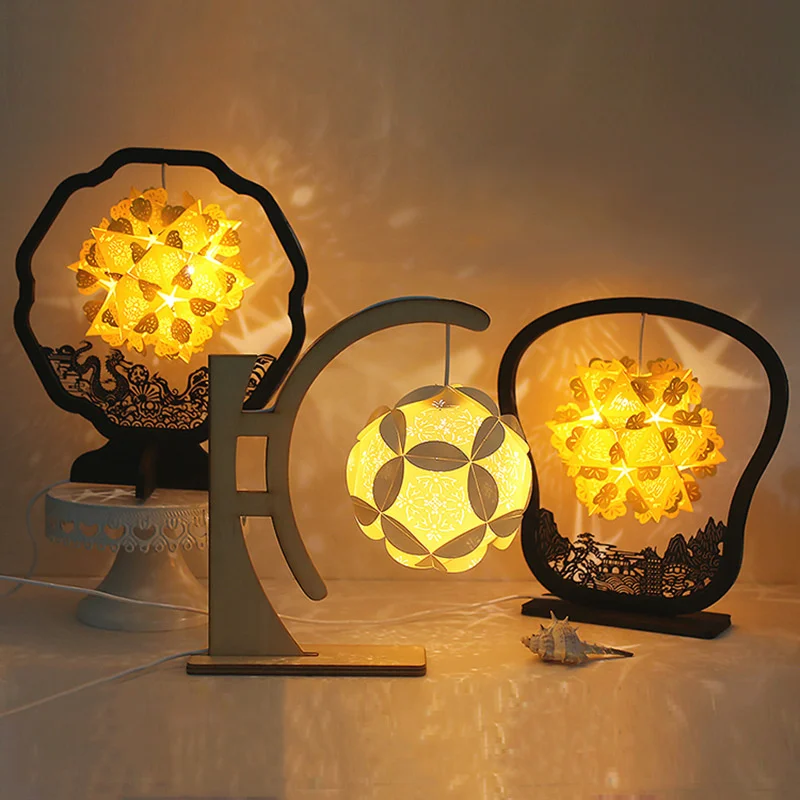 

DIY Paper Chinese Lantern Lamp with Light LED Handmade Deco Desktop Small Night Lighthome Accessories Ornament Holiday Gift
