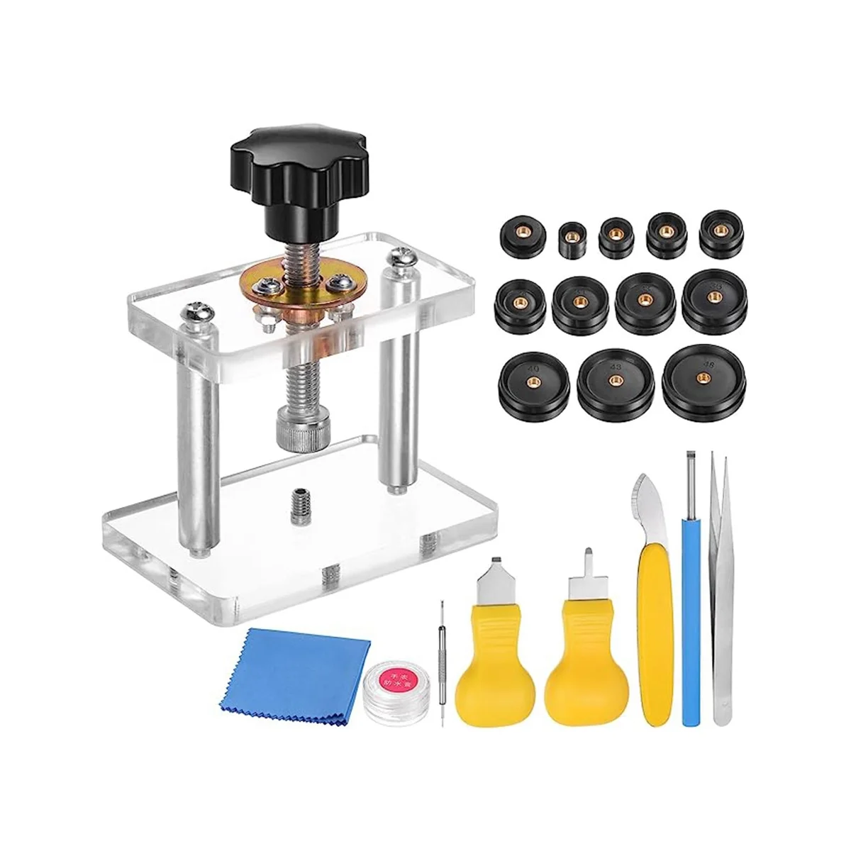 

Watch Press Set, Watch Back Case Screw Type Closer with 12 Dies Watch Repair Kit for Watch Repairing A