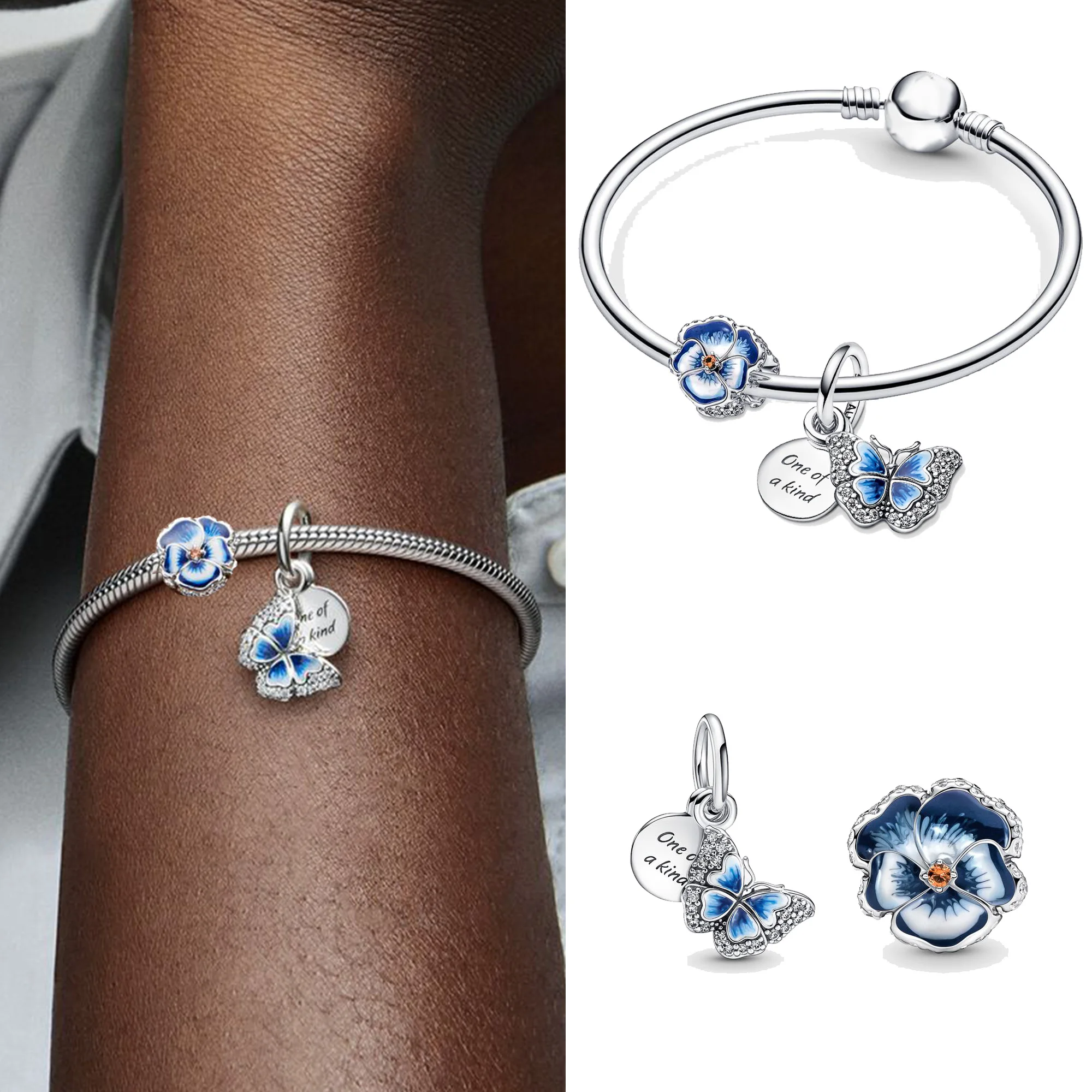 Классический Кулон 2-в-1 С Синей Бабочкой И Открыткой Из Серебра 925 Пробы