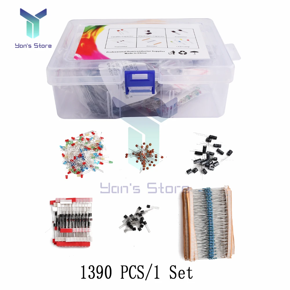 

Electronic Components Kits Metal Film Resistor Assortment Kit Led Diodes electrolytic Capacitor Ceramic set transistor Pack diy