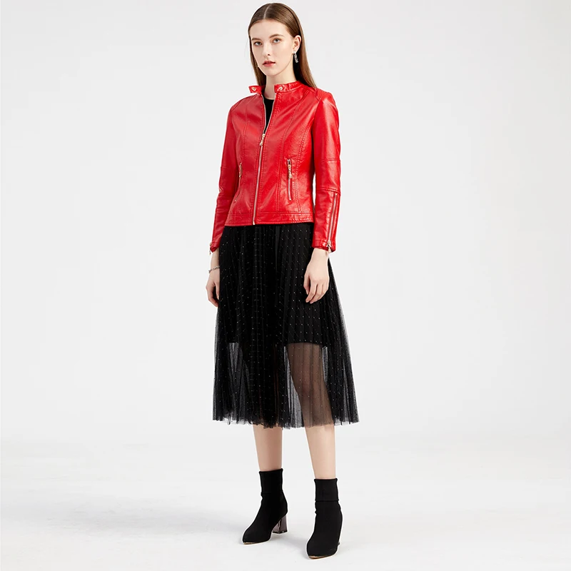 CCI 2022 Fashion Women Moto Biker Zipper Short Jacket Slim Streetwear Casual Oversized Solid Female Outwear Coat WQ010C