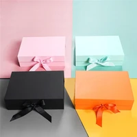 cardboard folding gift box with magnetic buckle ribbon exquisite solid color clamshell present packaging tools