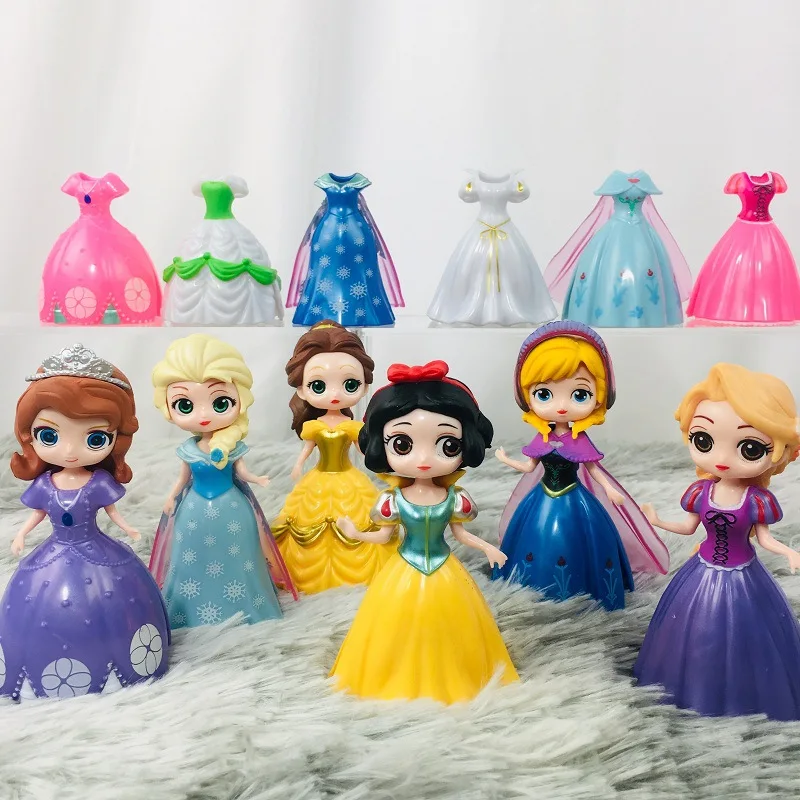 

24pcs/set Disney Princess 8-12cm Figure Toys Snow White Sofia Belle Cinderella Alice Anna Dress Changeable Dolls Girls Gifts