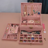 ZLALHAJA Three Layers Large Capacity Velvet Jewelry Box With Lock Jewelry Organizer Necklace Earrings Rings Storage Boxes