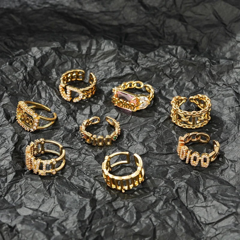 

Copper Rings for Woman Luxury Ring Vintage Crystal Open Resizable Ring Fashion Jewelry Accessories Wholesale
