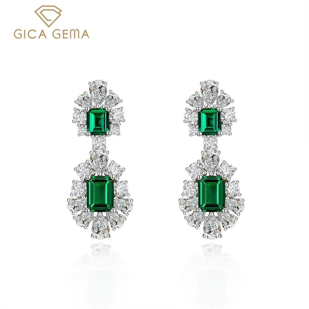 

GICA GEMA 925 Sterling Silver Green High Carbon Diamond Bridal Drop Earrings Sparkling Engagement Party Fine Jewelry Wholesale
