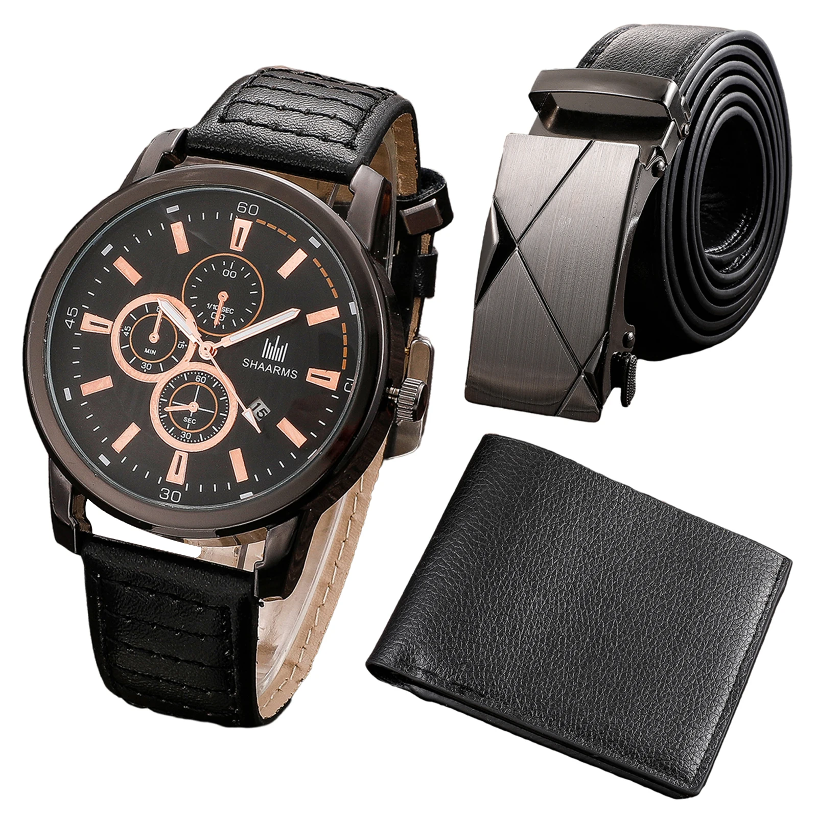 

Men's Watch+Wallet+Belt Set Male's Gift for Father's Day Birthday Gift 3pcs/set PU Strap Casual Quartz Watch Good-looking DJA88
