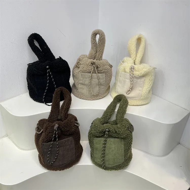 

Noes Logo Women Luxury Brand Lamb Wool Splicing Cute Shoulder Crossbody Bucket Purses And Handbags