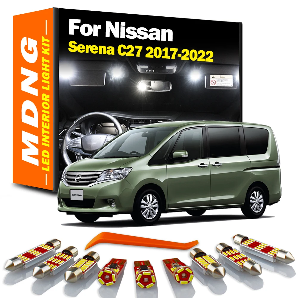 

MDNG 9Pcs Indoor Lamp For Nissan Serena C27 2017 2018 2019 2020 2021 2022 Vehicle LED Interior Map Dome Light Bulbs Kit Canbus
