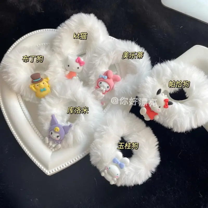 

Kawaii Sanrio Плюшевые аксессуары мультфильм Hello Kittys Kuromi My Melody Cinnamoroll обруч для волос Милая Красивая кукла веревка для волос подарок для девочек