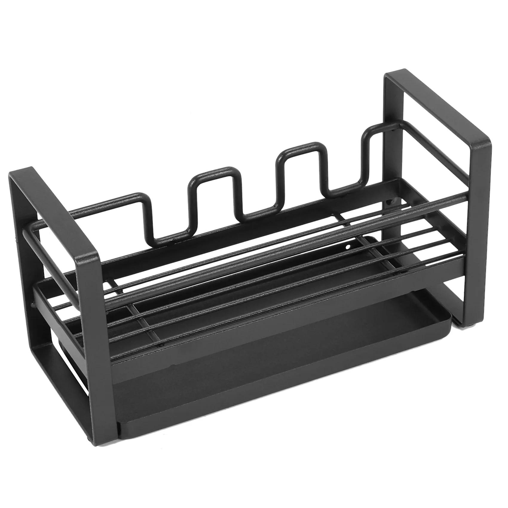 

Органайзер для кухонной раковины, держатель для щеток, стеллаж для чистки со сливным лотком, многофункциональный (черный)