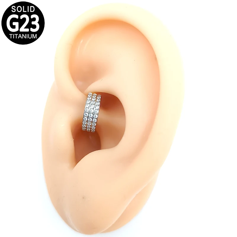 

G23 Titanium Nose Ring Triples Stacked Cz Septum Clicker Piercing Hinged Segment Ear Cartilage Tragus Helix Earrings Jewelry