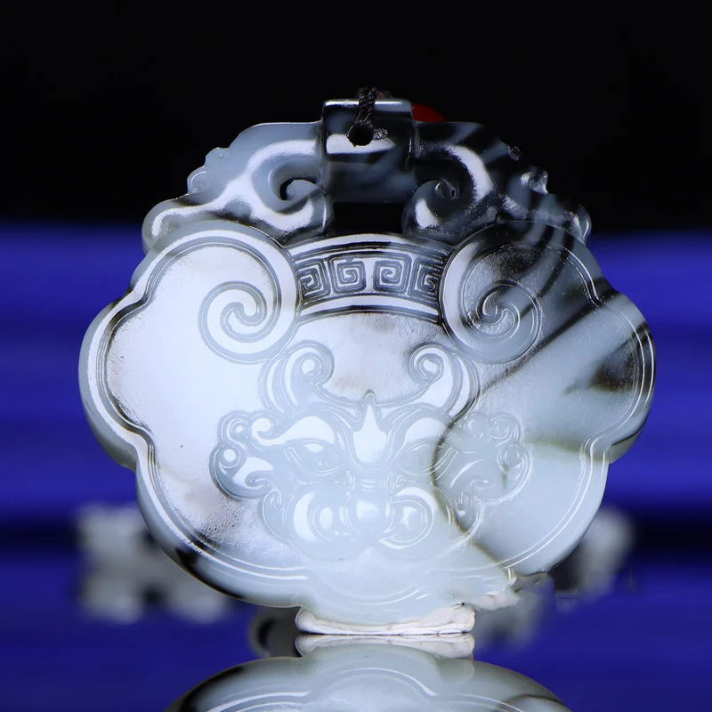 

Xinjiang Hetian Jade Blue-and-white Safe Lock Pendant for Men and Women Safe Pendant Jewelry