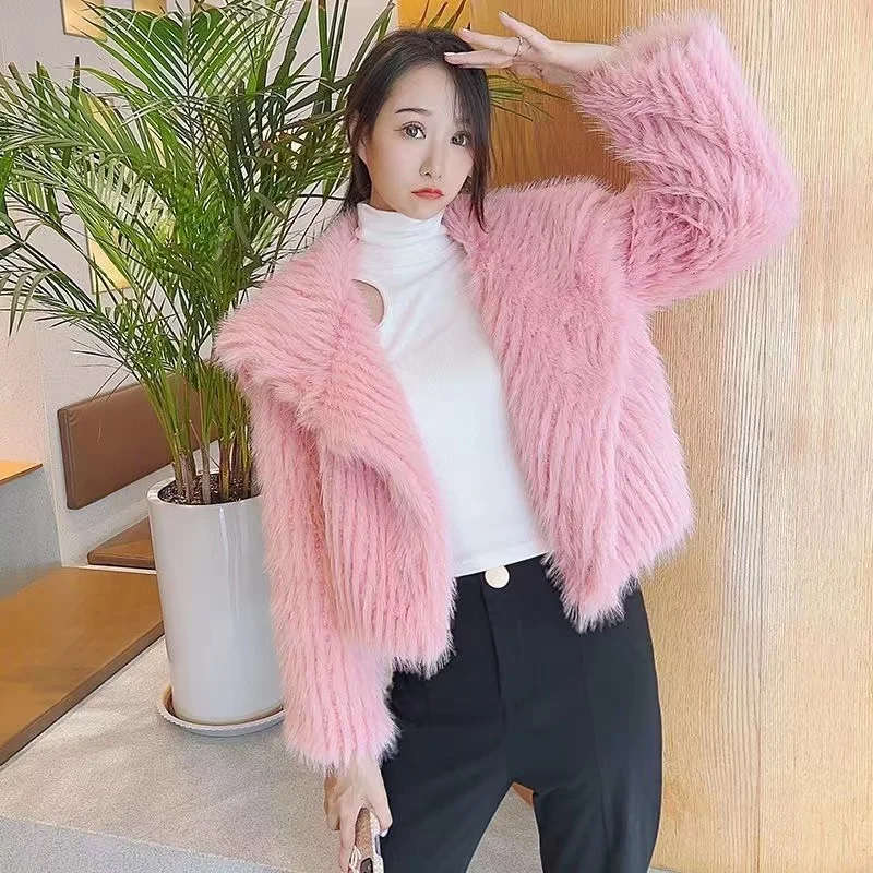 Women's High Brand Fur Coat New Fox Fur Sailor Collar Woven Short Top Fashion Short Loose Wool Jackets for Ladies New Design
