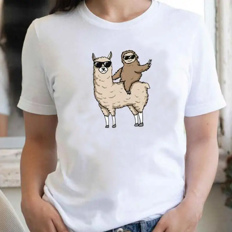 

Kawaii Alpaca Print Women T Shirt Cotton Short Sleeve Summer Tee Shirt Femme Fashion Casual Harajuku Shirt T Shirt Women Tops