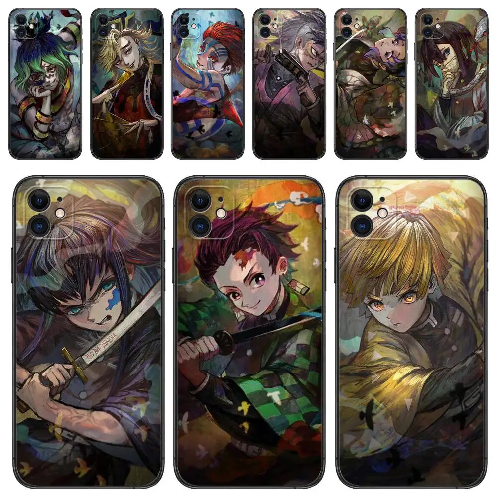 

Demon Slayer Game Anime Phone Case for IPhone 13 12 11 14 Pro Max Mini SE XR X XS Max 8Plus 7plus 6 6S Shell Black Phone Cover