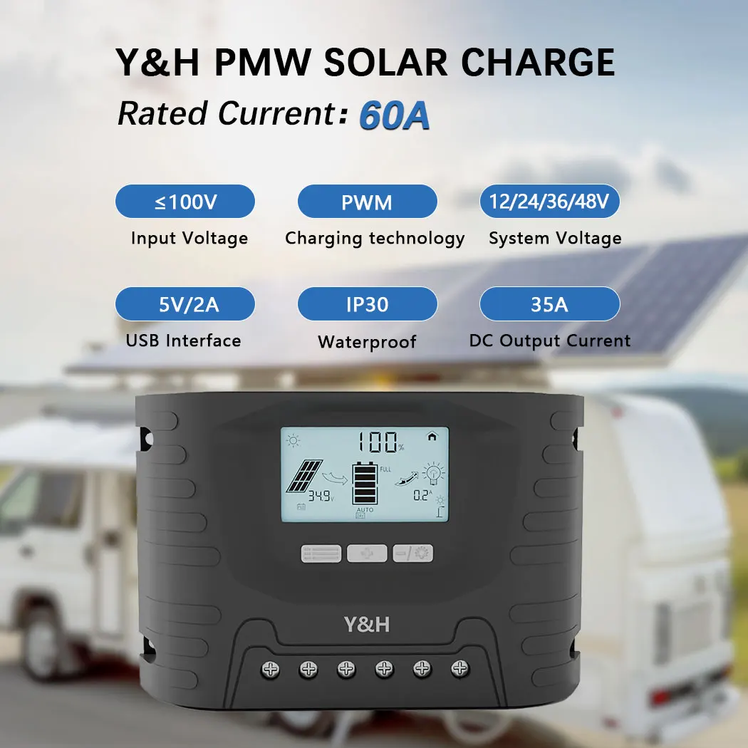 Y&ampH PWM 60A Контроллер заряда солнечной батареи 48 В 36 24 12 панели Регулятор для