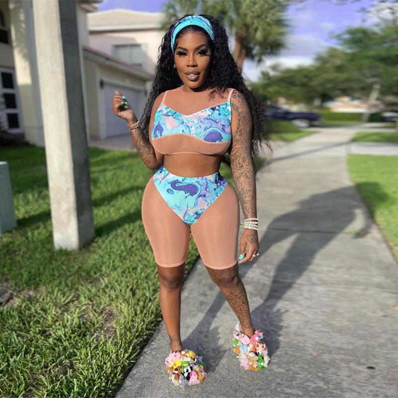 

Sylph Summer Women Sexy Y2K Outfit 2 Piece Set Tie Dye Print Sleeveless Crop Top High Waist Skinny Trousers Matching Suit Club