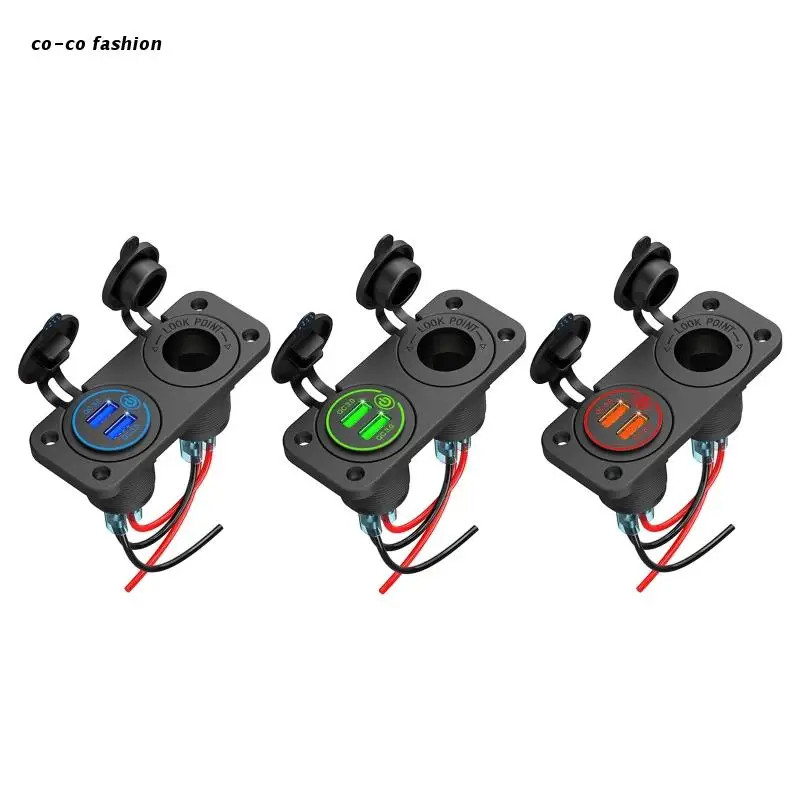 

517B Car Charger, 3-Socket Cigarette Splitter QC 3.0 Dual USB Ports Fast Car Adapter for GPS/Cam/Phone