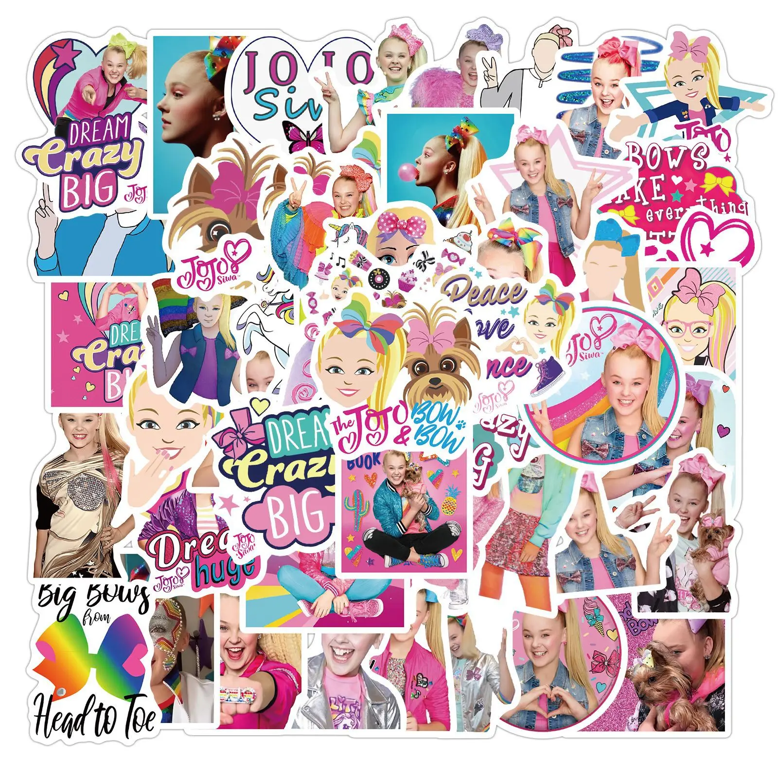 

50 Cartoon Net Red Girl JOJO Siwa Trolley Case Motorcycle Notebook Waterproof Graffiti Stickers Children's DIY Toys Kawaii Gift