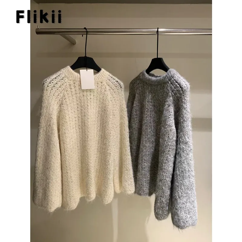 Милые вязаные повседневные пуловеры с длинными рукавами и бантом зима 2024 женские