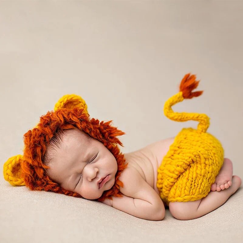Shooting Photo Bebe Costume Cute Lion Hat Pants Knit Clothes Designer Baby Clothing Photography Props Baby Boy Newborn Outfit
