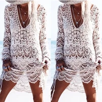 2020 sarongs bikini beach lace kintted embroidery crochet beach cover up bathing suit pareo white robe de plag women cover ups
