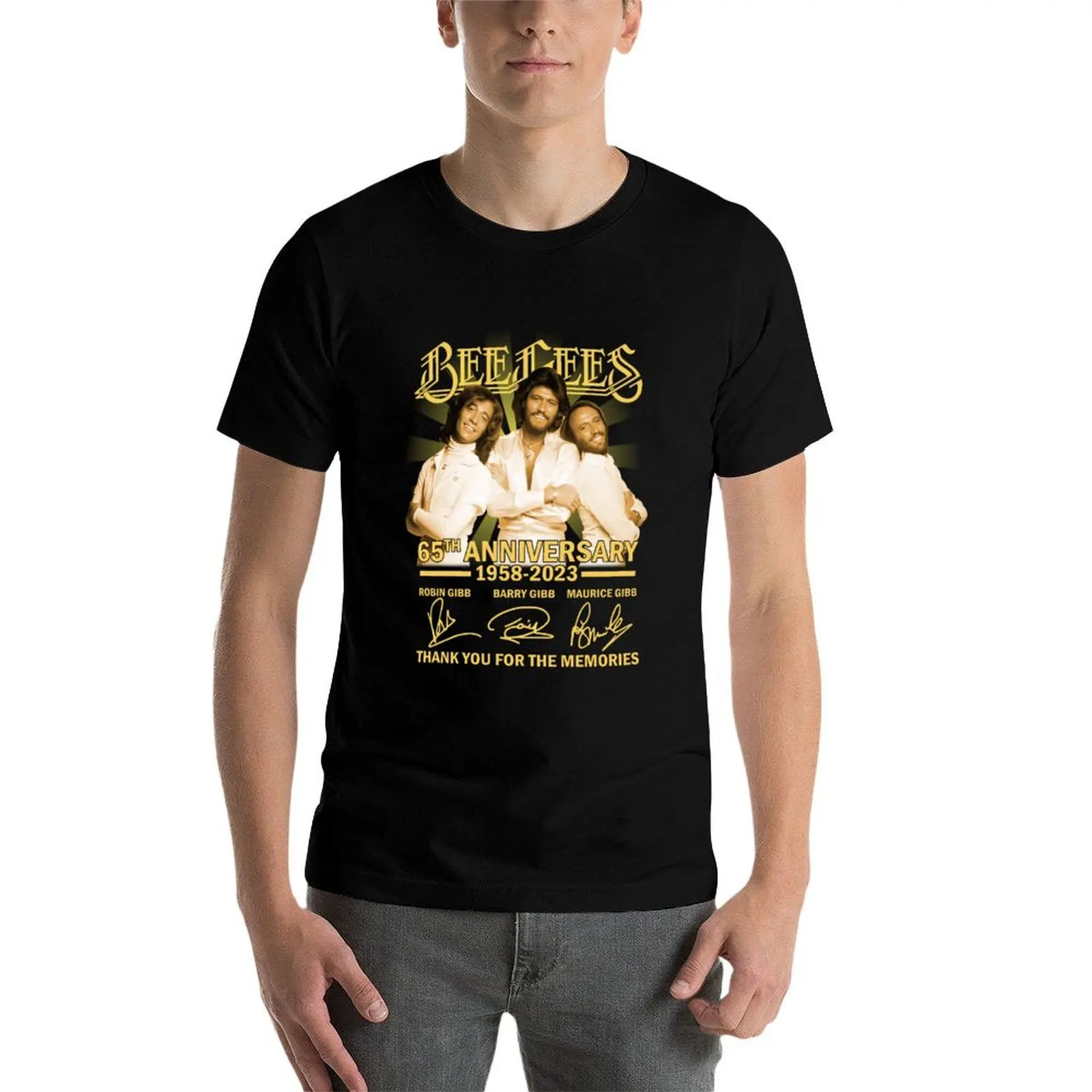 Фото Официальная футболка Bee Gees к 65-летию (1958-2023) с подписями и надписью «Спасибо за воспоминания», мужская хлопковая футболка №3