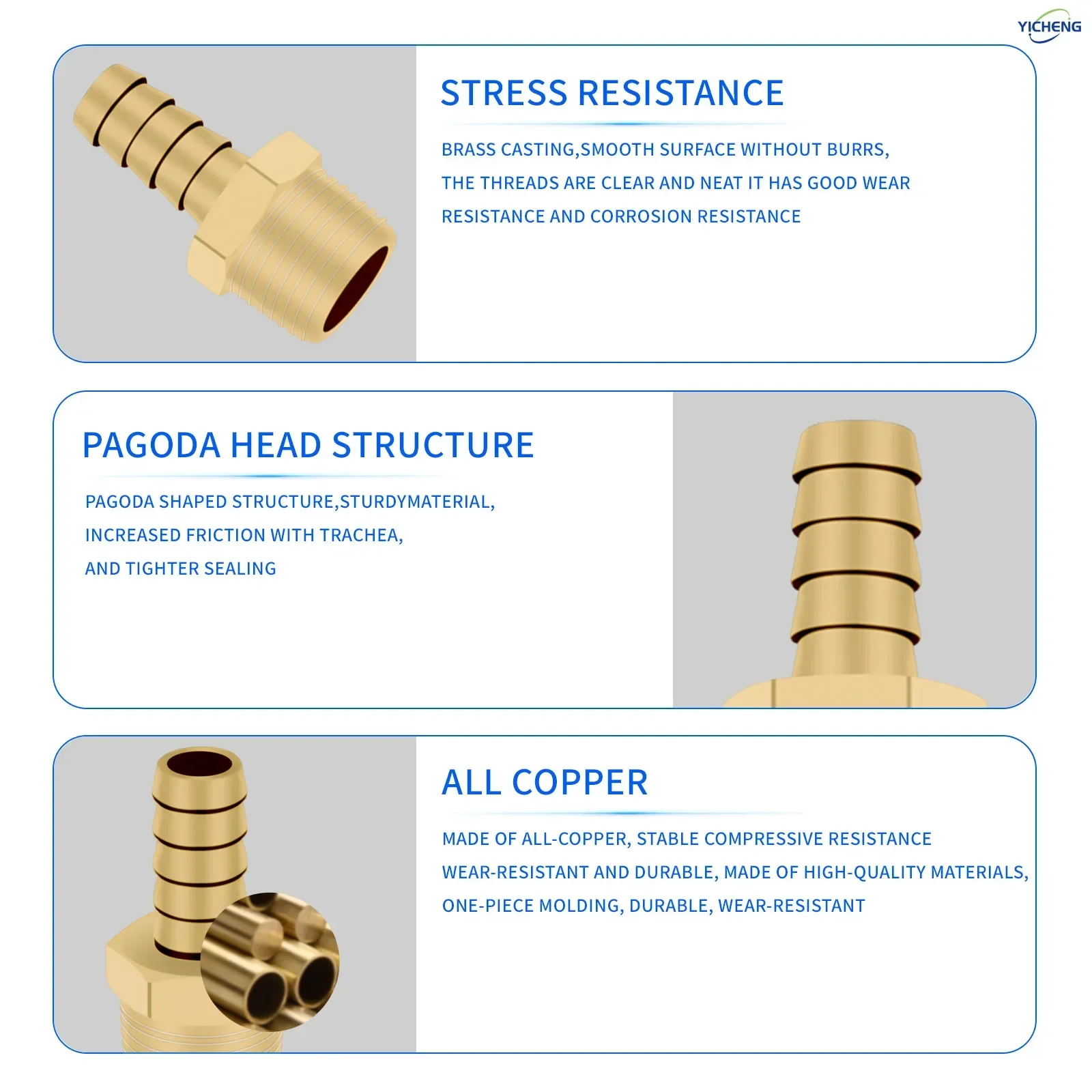 YICHENG PNEUMATIC OD 6–12 мм латунный фитинг для шланга с переходником папа 3/8 дюйма