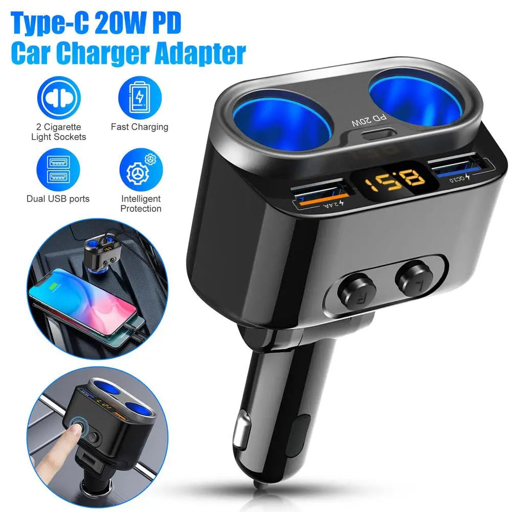 

Car Cigarette Lighter Socket Splitter C47pq 150w Independent Switch Qc3.0/pd Fast Charger Power Adapter 12v/24v