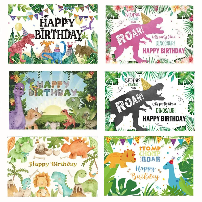 

150x100cm Cartoon Dinosaur Backdrop Jungle Dino Backgroud Cloth Jurassic World Happy Birthday Party Decor Kid Boy 1st Photo Prop