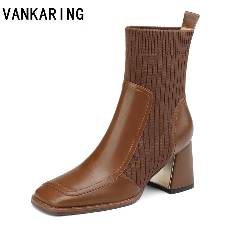 

classic fashion elastic autumn winter boots for women's cow leather ankle boots for women black slim shoes woman botas mujer