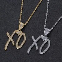 new 2020 hip hop necklace cubic zircon lettered xo pendant with stainless steel long chain necklace for women men jewelry